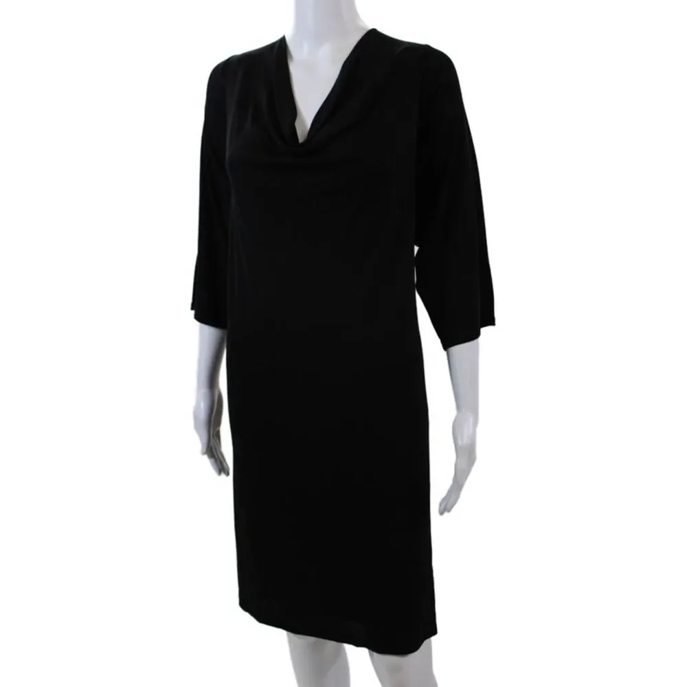 Eileen Fisher Women's Cowl Neck Short Sleeves Mini Shift Dress Black Size 2X